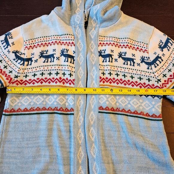 Vintage 1980s Monarch Knits Hooded Cardigan Sweater Winter Reindeer Medium - Picture 7 of 8